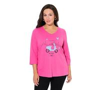 Ulla Popken Maglia Classica con Ciao Bella, Scollo a V e Maniche a 3/4 Rosa 58+ 824308802-58+