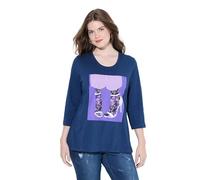 Ulla Popken Maglia Classica con Scarpe, Scollo a Girocollo e Maniche a 3/4 Blu Scuro 54+ 841662750-54+