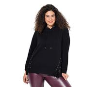 Ulla Popken Maglia con Allacciatura Decorativa, Cappuccio e Maniche Lunghe Nero 46+ 842243100-46+