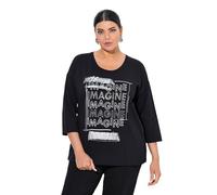 Ulla Popken Maglia con Imagine, Scollo a Girocollo e Maniche a 3/4 Nero 54+ 843128100-54+
