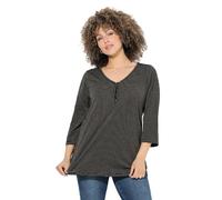 Ulla Popken Maglia con Righe di Glitter, Scollo a V e Maniche a 3/4 Antracite 42+ 841705110-42+