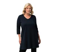ULLA POPKEN Maglia dal Taglio Lungo e Svasato con Cuciture Decorative, Scollo a V e Maniche a 3/4 Blu Notte Scuro 62+ 827537130-62+