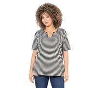 Ulla Popken Maglia dal Taglio Lungo e Svasato con Righe, Scollo a Girocollo e Mezze Maniche Grigio Oliva 46+ 837972200-46+