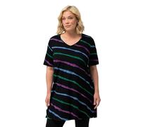 ULLA POPKEN Maglia dal Taglio Lungo e Svasato con Stampa Batik, Scollo a V e Mezze Maniche Nero 50+ 827366100-50+
