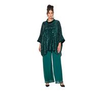 Ulla Popken Maglia dal Taglio Oversize con Paillettes, Collo Dolcevita e Mezze Maniche Verde Scuro 2+ 822611758-2+