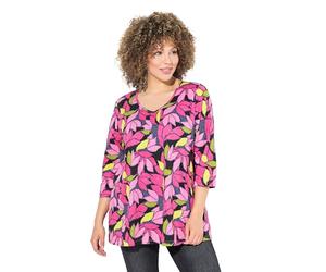 Ulla Popken Maglia dal Taglio Svasato a Pallini con Scollo a V e Maniche a 3/4 Rosa 46+ 820011802-46+