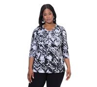 Ulla Popken Maglia dal Taglio Svasato con Applicazioni, Scollo a V e Maniche a 3/4 Nero 58+ 844773100-58+