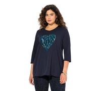 Ulla Popken Shirt, Herzmotiv, A-Linie, V-Ausschnitt, Langarm T, Blu Marino, 48/50 IT Donna