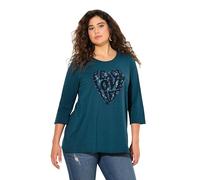 Ulla Popken Maglia dal Taglio Svasato con Cuore, Scollo a V e Maniche Lunghe Petrolio Scuro 46+ 831074747-46+