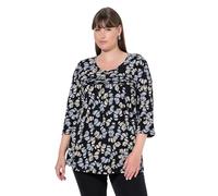 Ulla Popken Maglia dal Taglio Svasato con Fiori, Scollo a V e Maniche a 3/4 Popcorn 46+ 845221668-46+