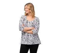 Ulla Popken Maglia dal Taglio Svasato con Numeri, Scollo a Girocollo e Maniche a 3/4 Bianco Neve 46+ 826470200-46+