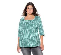 Ulla Popken Maglia dal Taglio Svasato con Pieghe Decorative, Scollo Rettangolare e Maniche a 3/4 Verde 46+ 837110431-46+