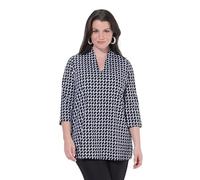 Ulla Popken Maglia dal Taglio Svasato in Cotone Pima con Scollo Montante e Maniche a 3/4 Nero 50+ 848037100-50+
