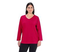 Ulla Popken Maglietta Basic a V a Maniche Lunghe, Colore: Rosso, 56-58 Donna