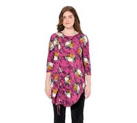 Ulla Popken Maglia di Cotone Biologico dal Taglio Lungo e Svasato con Scollo a Girocollo e Maniche a 3/4 Fucsia 42+ 830179816-42+