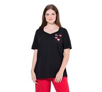 Ulla Popken Maglia Pigiama, Cuori, Mezza Manica Nero 46+ 837169100-46+