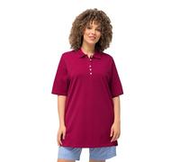 Ulla Popken Maglia Polo di Cotone con abbottonatura con Nastro di Velluto Rosso Borgogna 66+ 637297820-66+