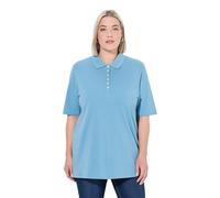 Ulla Popken Maglia Polo in piqué con abbottonatura con Nastro di Velluto e Mezze Maniche Petrolio Chiaro 46+ 637297714-46+
