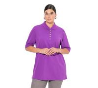 Ulla Popken Maglia Polo in piqué con abbottonatura con Nastro di Velluto e Mezze Maniche Viola 58+ 637297824-58+