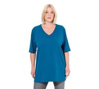 Ulla Popken T-Shirt Basic dal Taglio Morbido con Scollo a V e Mezze Maniche Verde Blu 54+ 515283768-54+