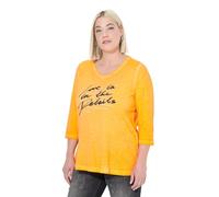 Ulla Popken Maglietta a Maniche Lunghe da Donna con Stampa Letter, A-Line, Arancione Fluo, 52/54 IT