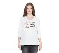 Ulla Popken Maglietta a Maniche Lunghe da Donna con Stampa Letter, A-Line, Bianco, 60/62 IT