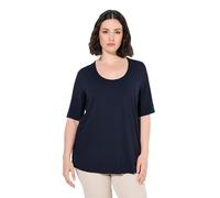 Ulla Popken Maglietta, Anteriore a Doppio Strato, Scollo a V, Mezze Maniche Maglia Tight, Blu Mezzanotte, 56-58 Donna