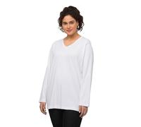 Ulla Popken Maglietta Basic a V a Maniche Lunghe, Bianco Neve, 52-54 Donna