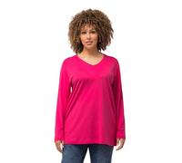 Ulla Popken Maglietta Basic a V a Maniche Lunghe, Rosa Magenta, 68-70 Donna