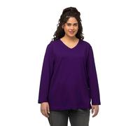 Ulla Popken Maglietta Basic a V a Maniche Lunghe, Viola Profondo, 68-70 Donna
