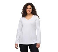 Ulla Popken Maglietta Basic da Donna, Scollo a V, Sottile, a Maniche Lunghe, Biancaneve, 52-54