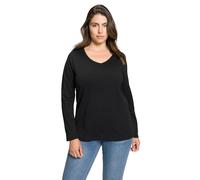 Ulla Popken Maglietta Basic da Donna, Scollo a V, Sottile, a Maniche Lunghe, Nero, 60-62