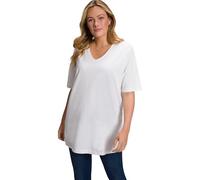 Ulla Popken Maglietta Basic, Scollo a V, Rilassata, A Mezza Manica T-shirt Donna, Bianco, 56-58