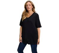 Ulla Popken Maglietta Basic, Scollo a V, Rilassata, A Mezza Manica T-Shirt Donna, Nero, 72-74