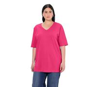 Ulla Popken Maglietta Basic, Scollo a V, Rilassata, A Mezza Manica T-Shirt Donna, Rosa Magenta, 48-50