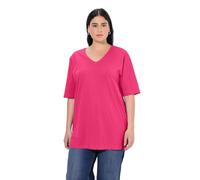 Ulla Popken Maglietta Basic, Scollo a V, Rilassata, A Mezza Manica T-Shirt Donna, Rosa Magenta, 68-70