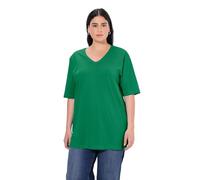 Ulla Popken Maglietta Basic, Scollo a V, Rilassata, A Mezza Manica T-shirt Donna, Verde Smeraldo, 60-62