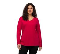 Ulla Popken Maglietta da Donna Basic, Scollo a V, Sottile, a Maniche Lunghe, Colore: Rosso, 56/58 IT