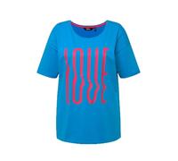 Ulla Popken T-Shirt mit Schriftzug Druck, Oversize Dori 829291, Blu Zaffiro, 48/50 IT Donna