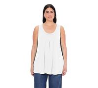 Ulla Popken Maglietta da Donna con Pieghe Decorative, Linea ad A, Girocollo, Senza Maniche, Modal, Bianco Neve, 54-56