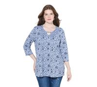 Ulla Popken Maglietta da Donna con Scollo Speciale, A-Line, Azzurro, 48/50 IT