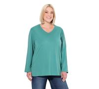 Ulla Popken Maglietta da Donna, Taglie Forti, Taglie Forti, con Scollo a V, a Maniche Lunghe, Verde, 52/54 IT