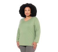 Ulla Popken Maglietta da Donna, Taglie Forti, Taglie Forti, con Scollo a V, a Maniche Lunghe, Verde Salvia, 68 IT/70 IT