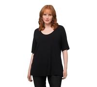 Ulla Popken Maglietta, Anteriore a Doppio Strato, Scollo a V, Mezze Maniche, Nero, 56-58 Donna