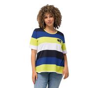 Ulla Popken Maglietta a Righe con Ricamo, Classica T-Shirt, Blu, 52/54 IT Donna