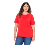 Ulla Popken Magliette da Donna, a Righe, Girocollo, Mezza Manica, Neon Rosso, 68 IT/70 IT