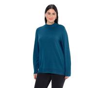 Ulla Popken Maglione, Colletto Alto, Maniche Lunghe, Polsini a Costine, Blu-Verde, 52-54 Donna