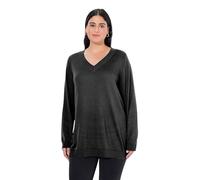 Ulla Popken Maglione, Scollo a V, Maniche Lunghe, Morbida Maglia fine, Nero, 52-54 Donna