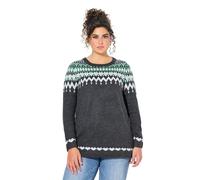 Ulla Popken Maglione in Morbida Maglia con Design Norvegese, Scollo a Girocollo e Maniche Lunghe Grigio Scuro mélange 46+ 834122118-46+