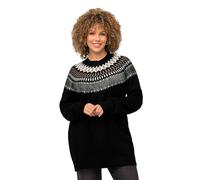 Ulla Popken Maglione in Morbida Maglia fine con Tipico Design Norvegese, Scollo a Girocollo e Maniche Lunghe Nero 46+ 824410100-46+